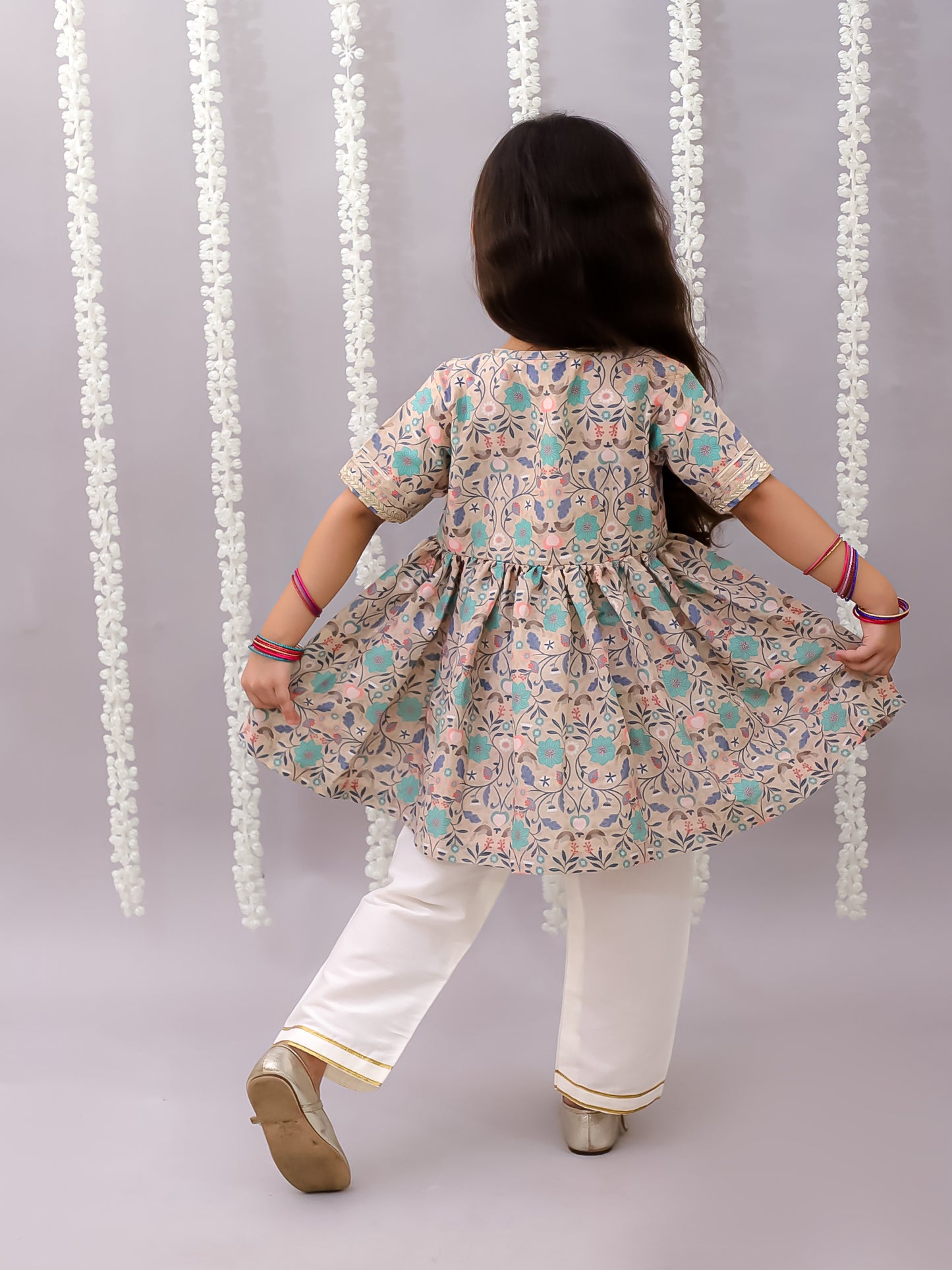 Beige floral jaal print kurta set