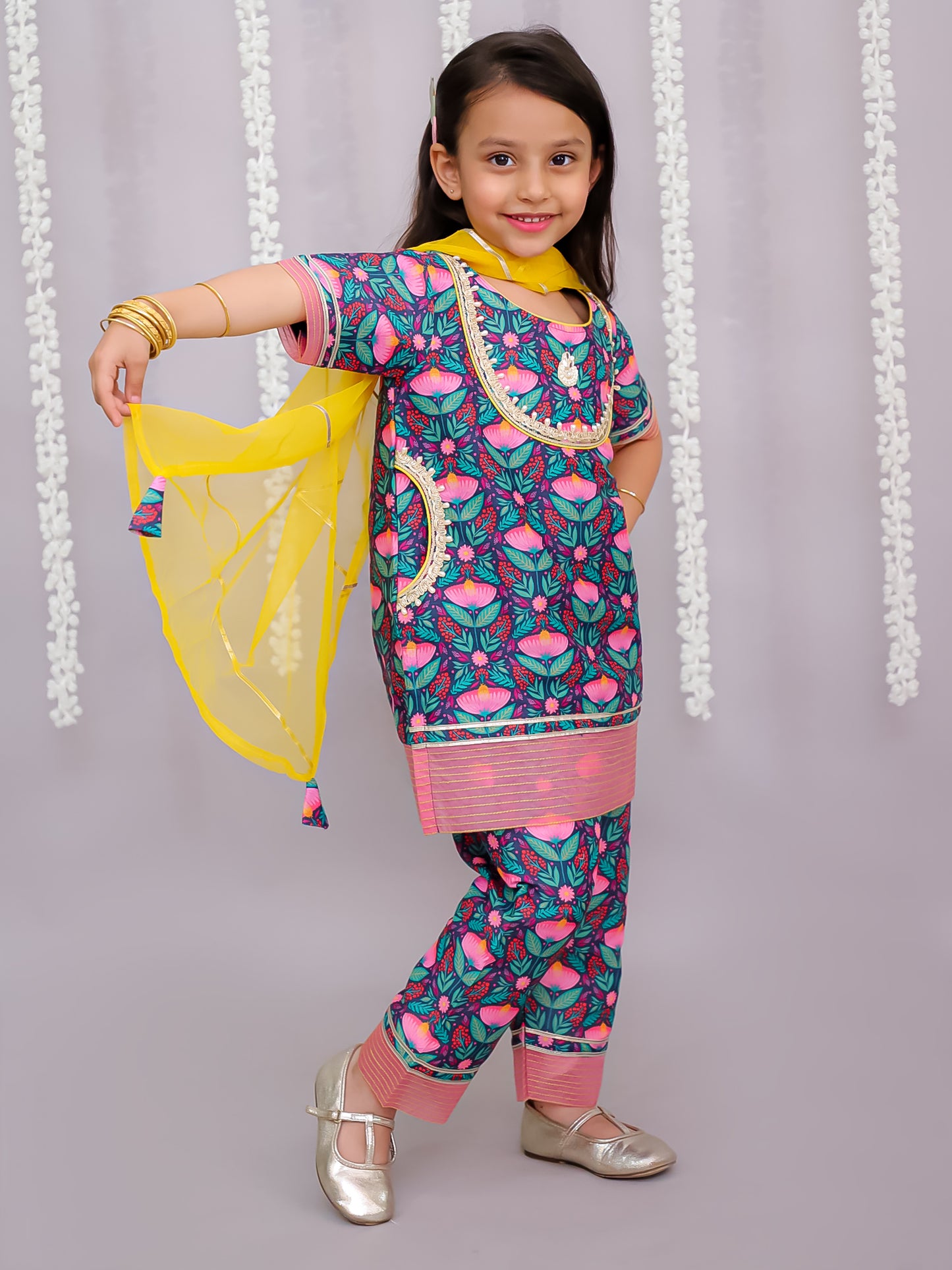 Midnight blue floral print kurta set