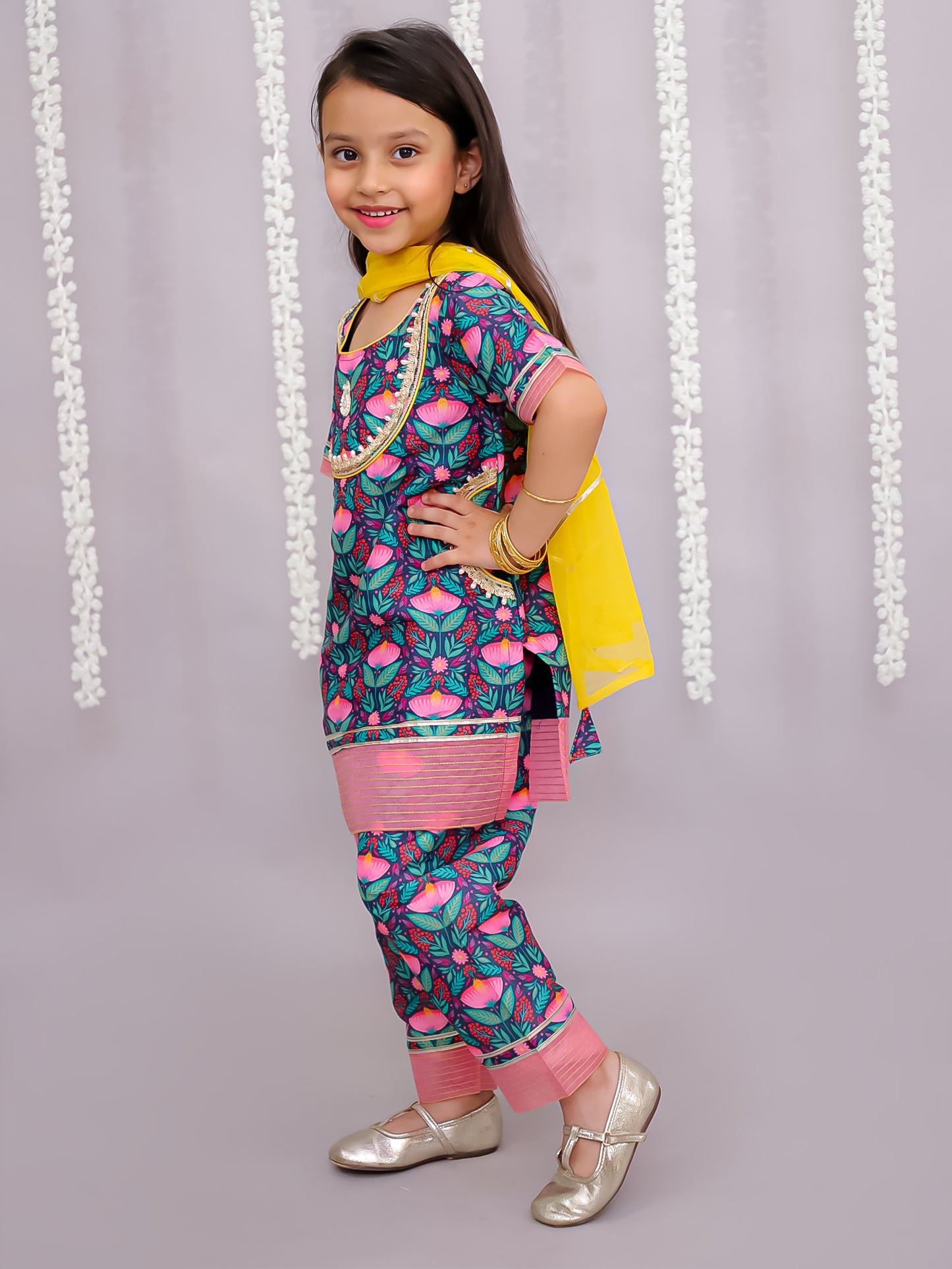 Midnight blue floral print kurta set