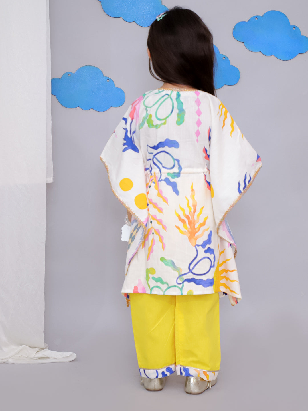 Yellow sun print kaftan kurta set