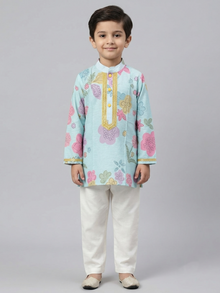 Blue flower print kurta set