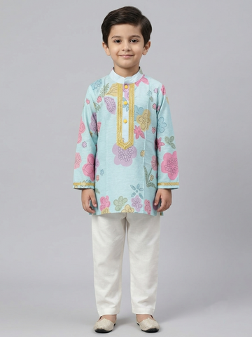 Blue flower print kurta set