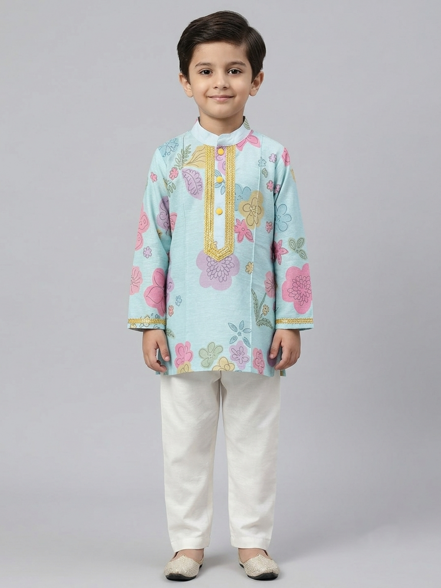 Blue flower print kurta set
