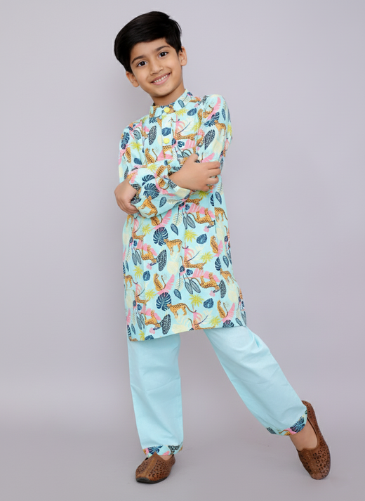 Blue tiger print kurta set