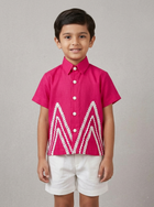 Deep pink summer shirt with white shorts
