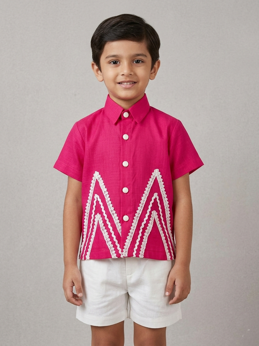 Deep pink summer shirt with white shorts