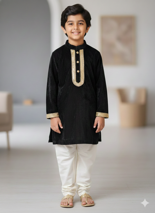 Black Velvet Kurta Set for Boys