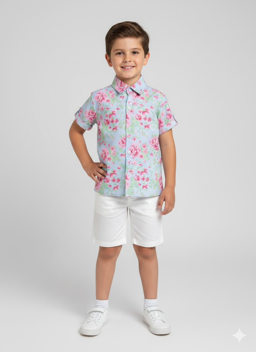 Pink rose summer shirt shorts