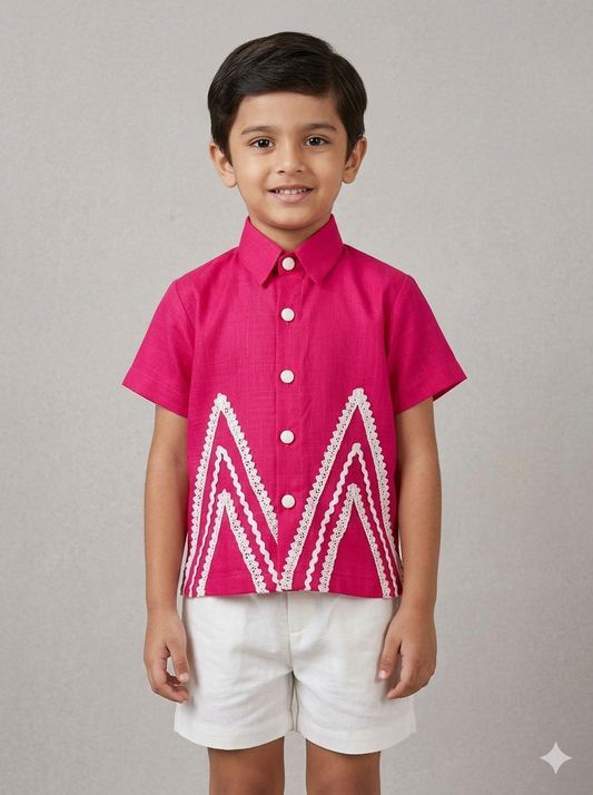 Deep pink summer shirt with white shorts