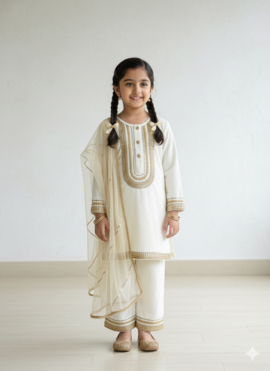 Off White Velvet Kurta Co-ord Set