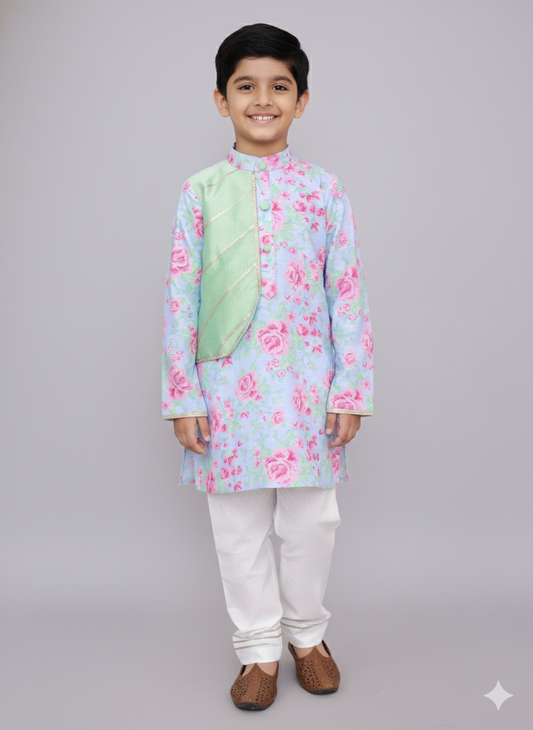 Pink rose print kurta set