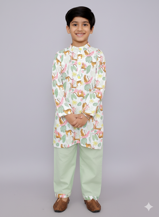 White tiger print kurta set