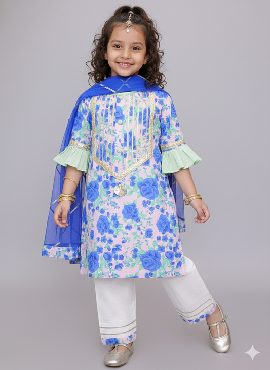 Blue rose print kurta set