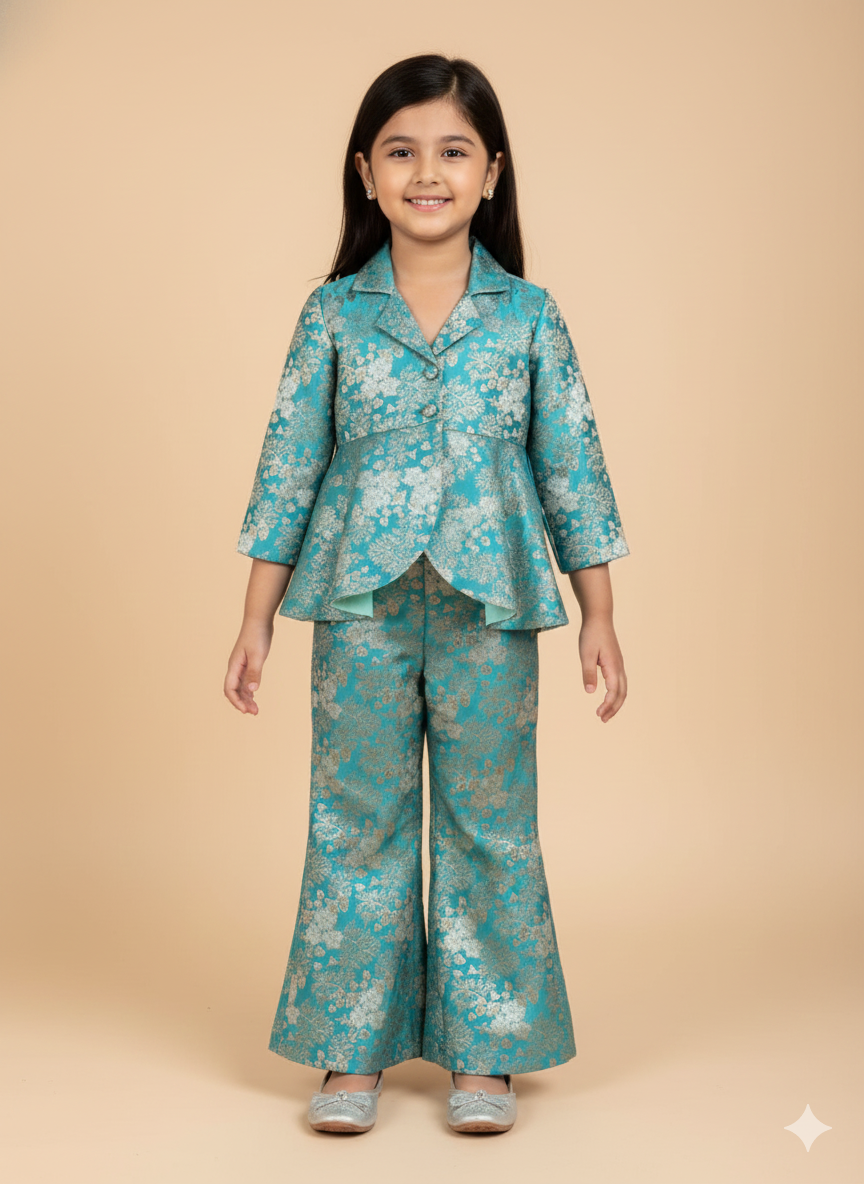 Aqua Blue Brocade Co ord set