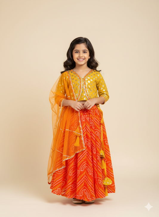 Orange leheriya lehenga choli set