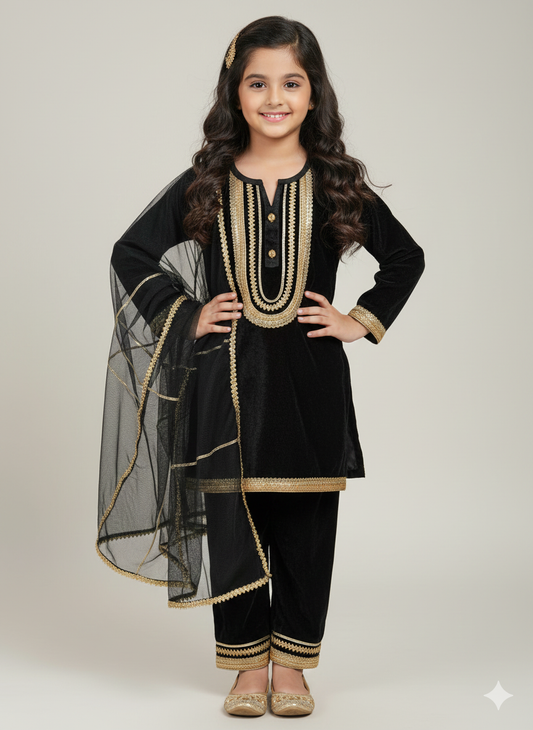 Black Velvet Kurta Co-ord Set