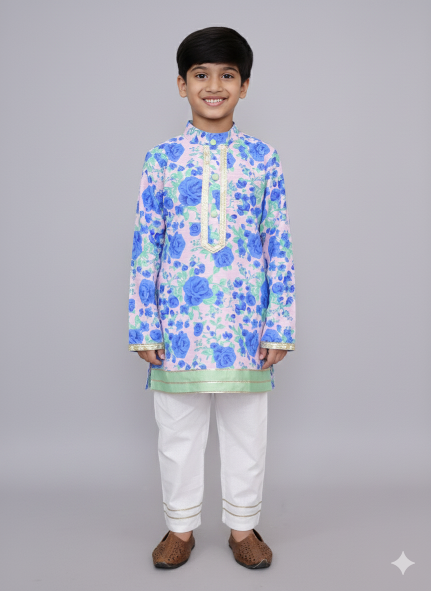 Blue rose print kurta set