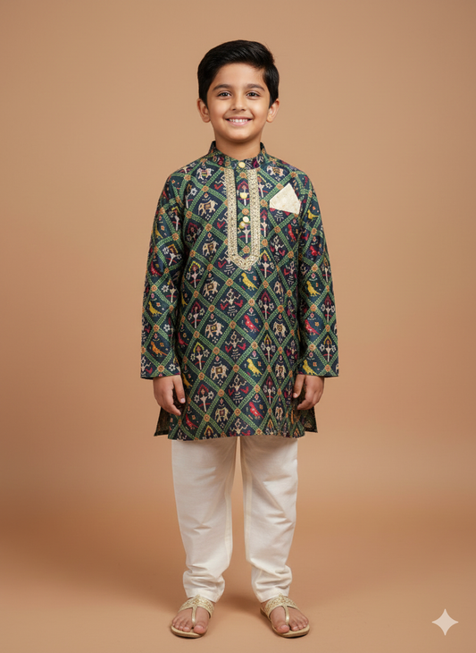 Navy Blue Patola Print Kurta Set