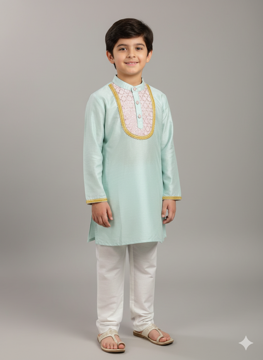 Power Blue Boys Kurta Pajama Set