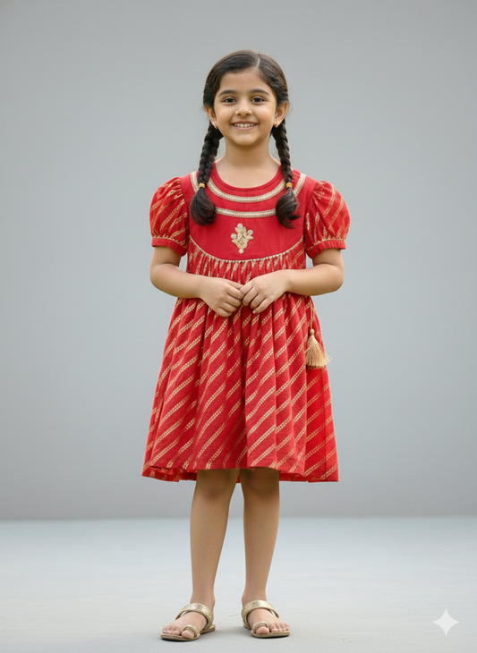 Red Chanderi A- line Dress