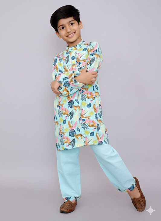 Blue tiger print kurta set