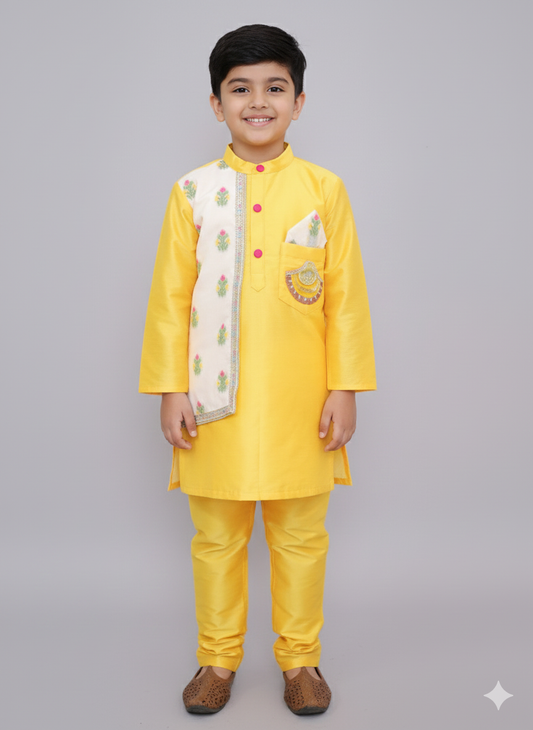 Mustard yellow emboridery kurta