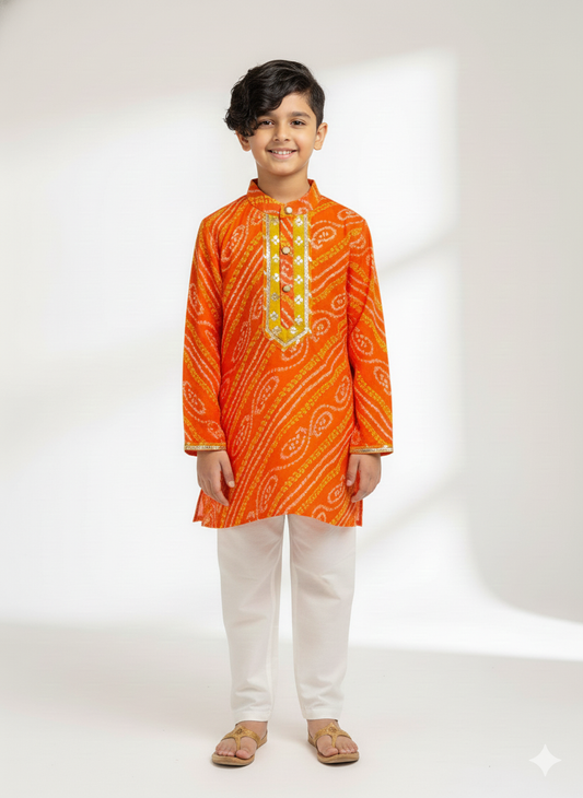 Orange leheriya boys kurta set