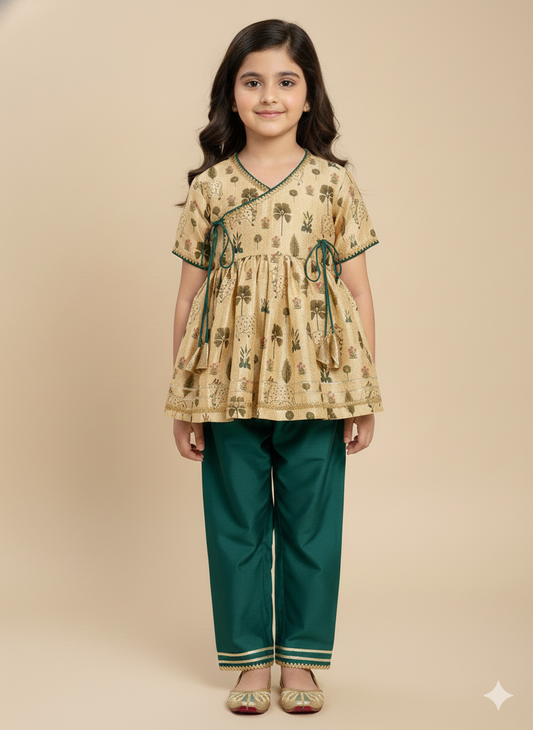 Beige Cow printed angrakha set