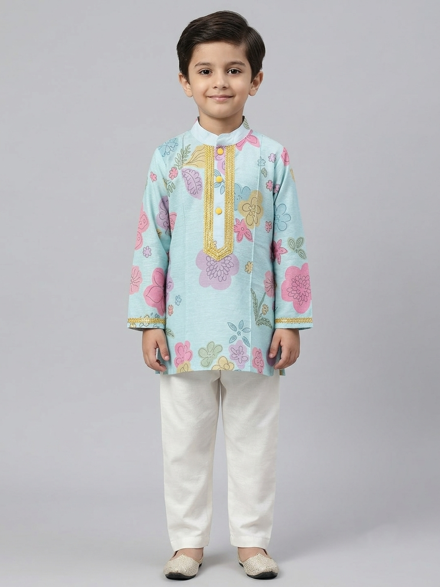 Blue flower print kurta set