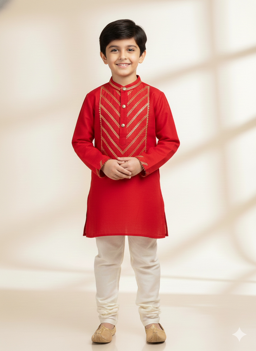 Red Chanderi boys kurta set