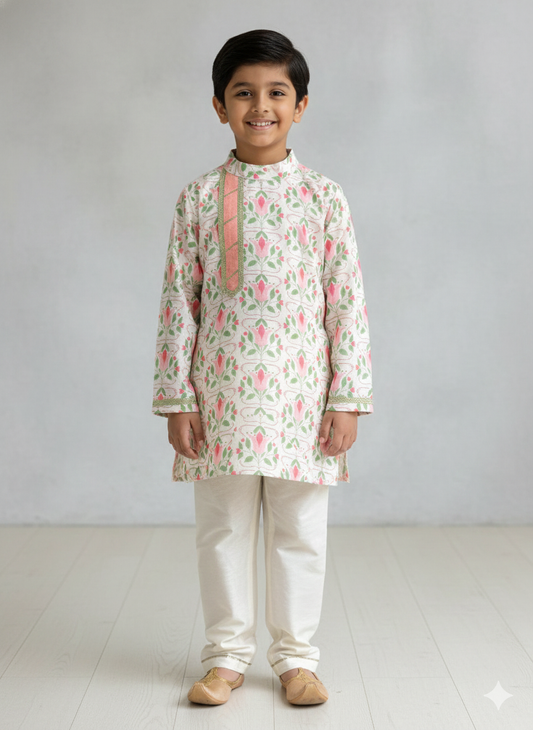 Peach printed kurta set