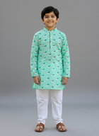 Green bird print kurta set