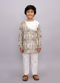 Grey print angrakha dhoti set