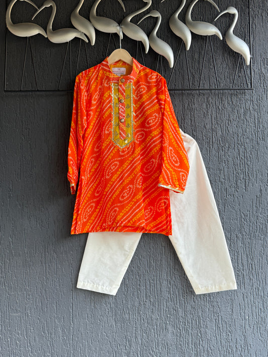 Orange leheriya boys kurta set