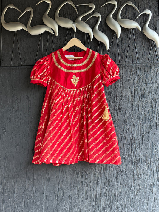 Red Chanderi A- line Dress