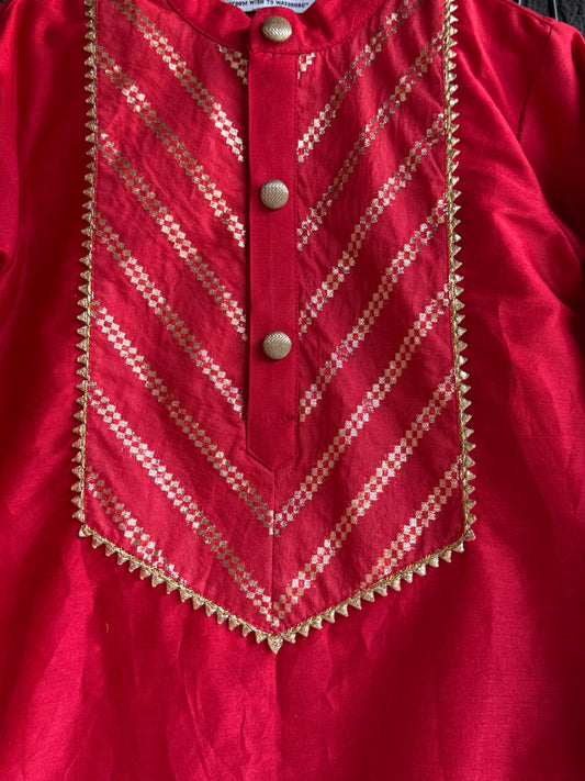 Red Chanderi boys kurta set