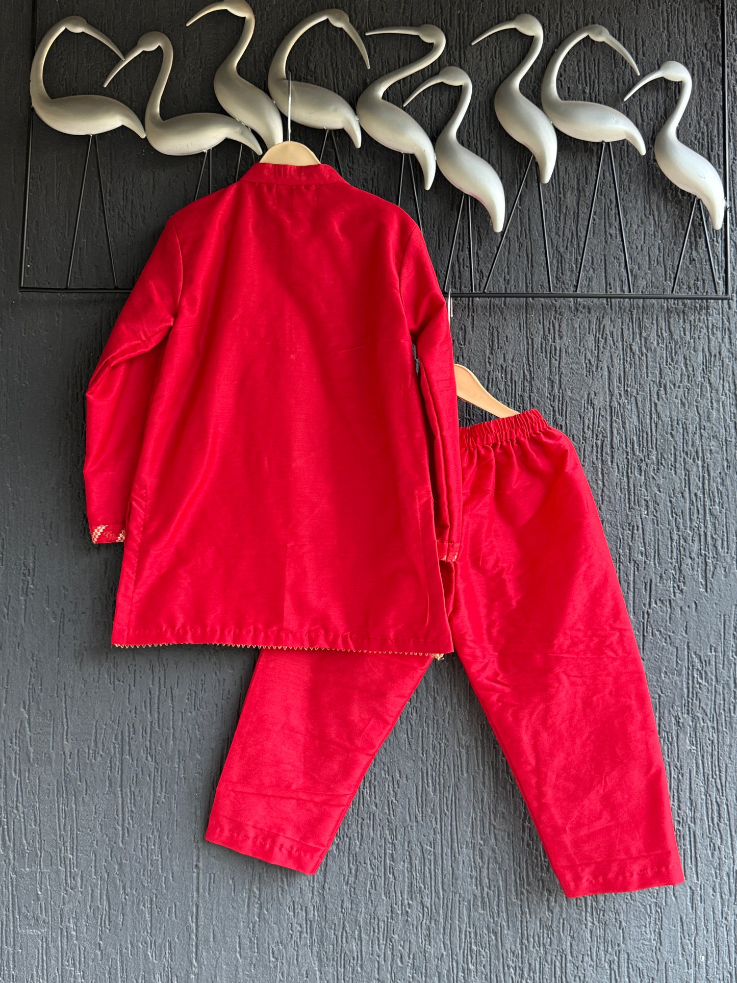Red Chanderi boys kurta set with matching bottom