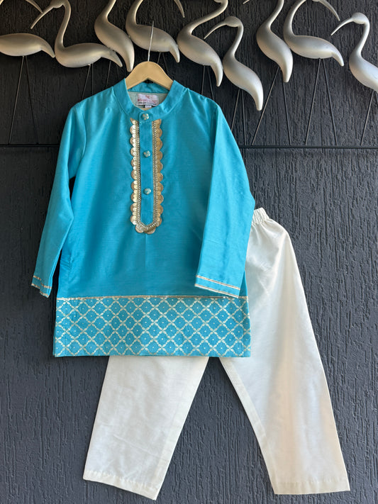 Aqua Blue Kurta Set For Boys