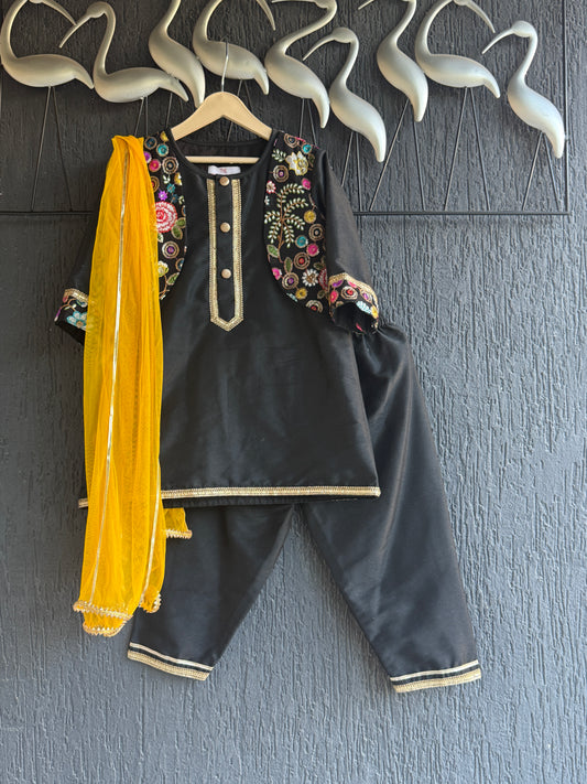 Black Embroidered Kurta Set with Dupatta