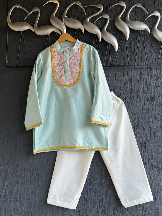 Power Blue Boys Kurta Pajama Set