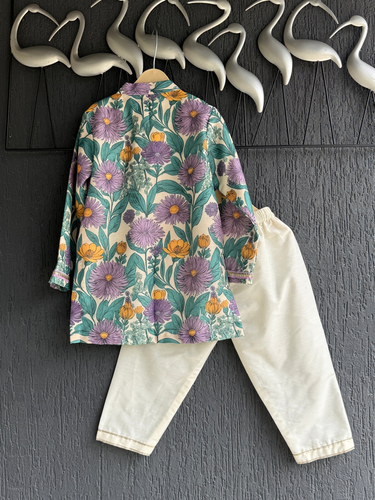 Purple bold flower print kurta set