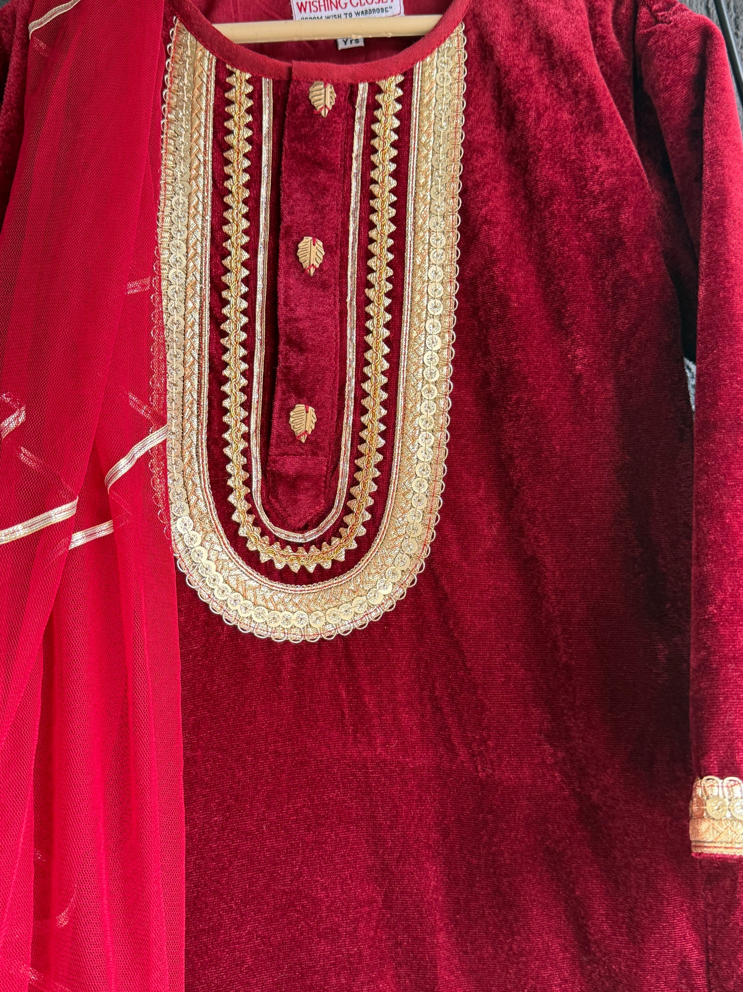 Maroon Velvet Kurta Co-ord Set