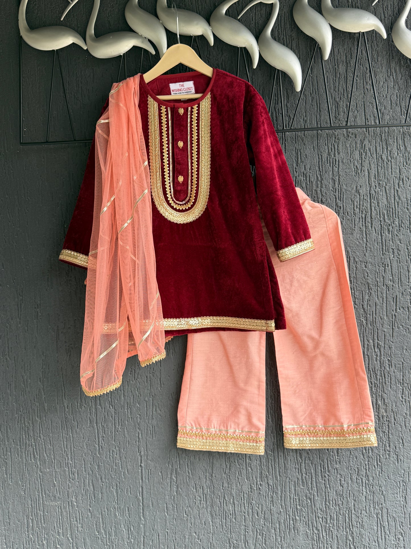 Maroon Velvet Kurta with contrasting Silk Bottoms