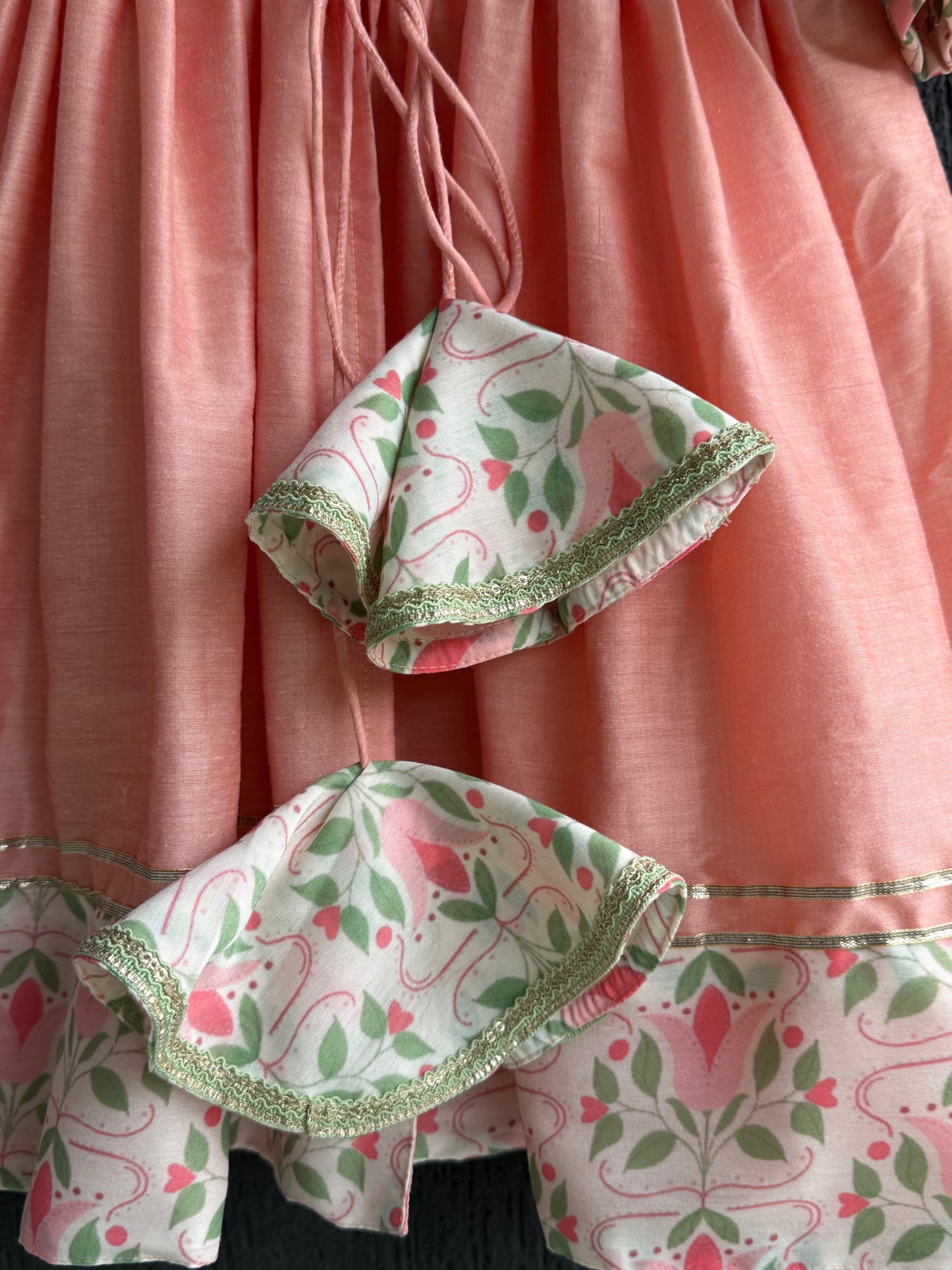 Peach cotton silk frock style kurta with dupatta