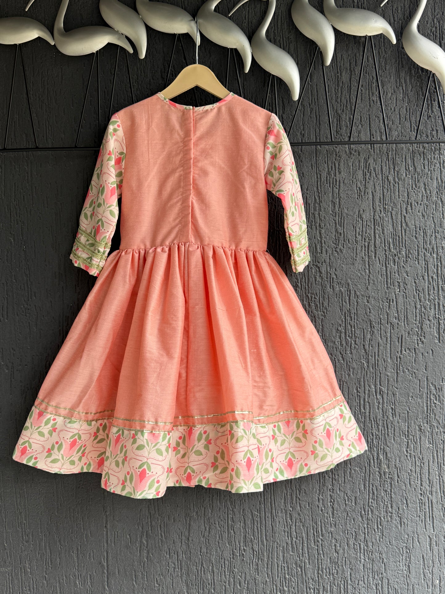Peach cotton silk frock style kurta