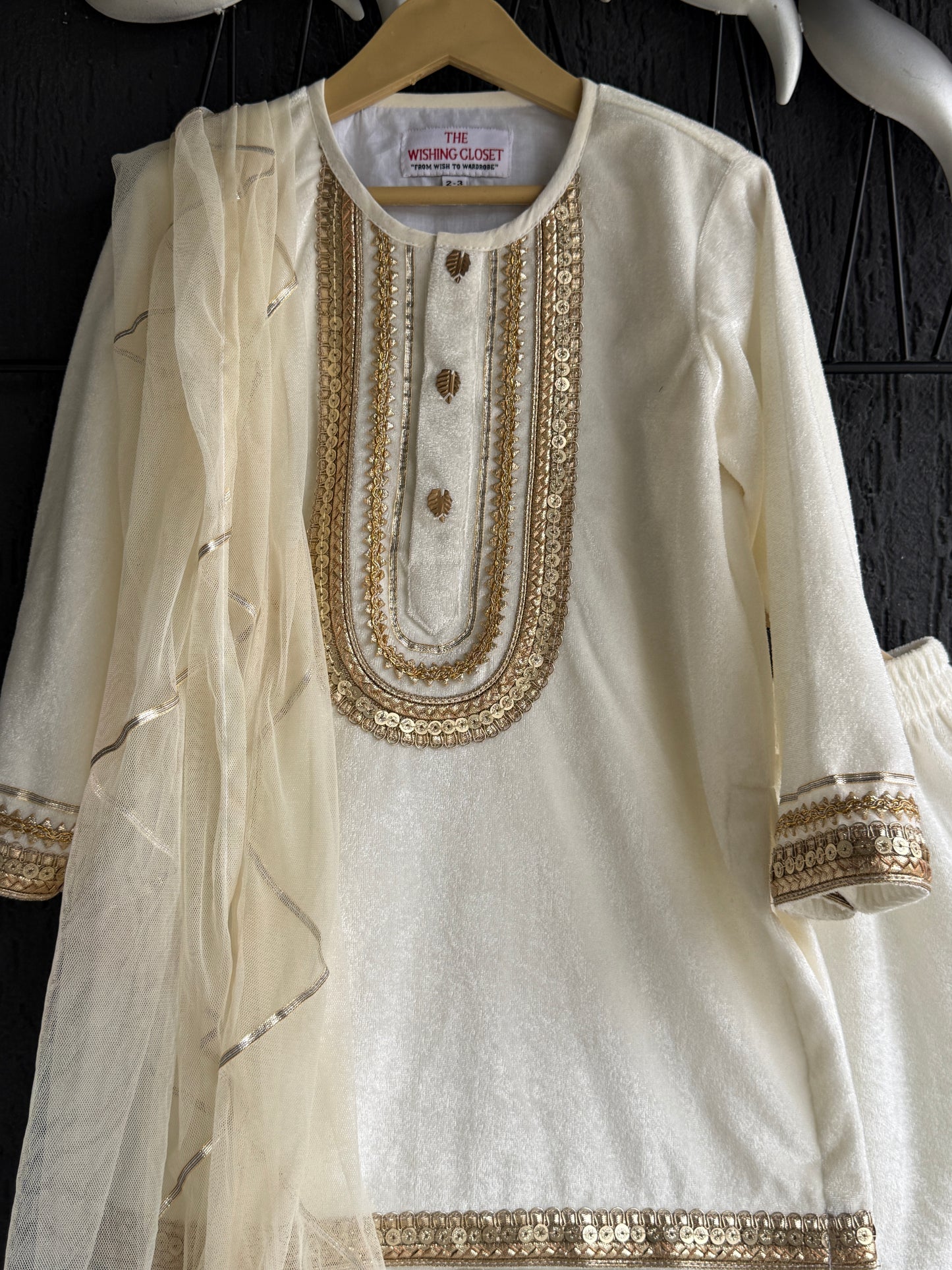 Off White Velvet Kurta Co-ord Set