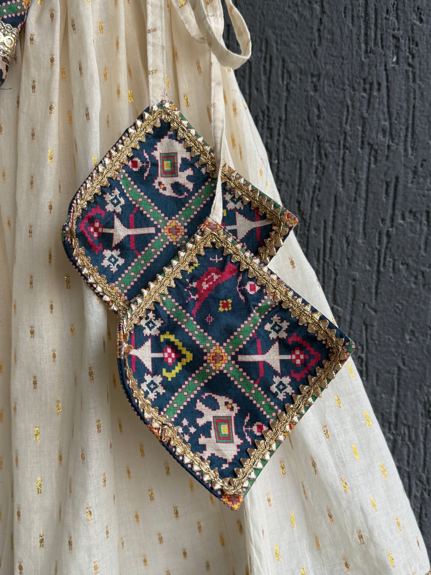 Navy Blue Patola Print Blouse and Lehenga