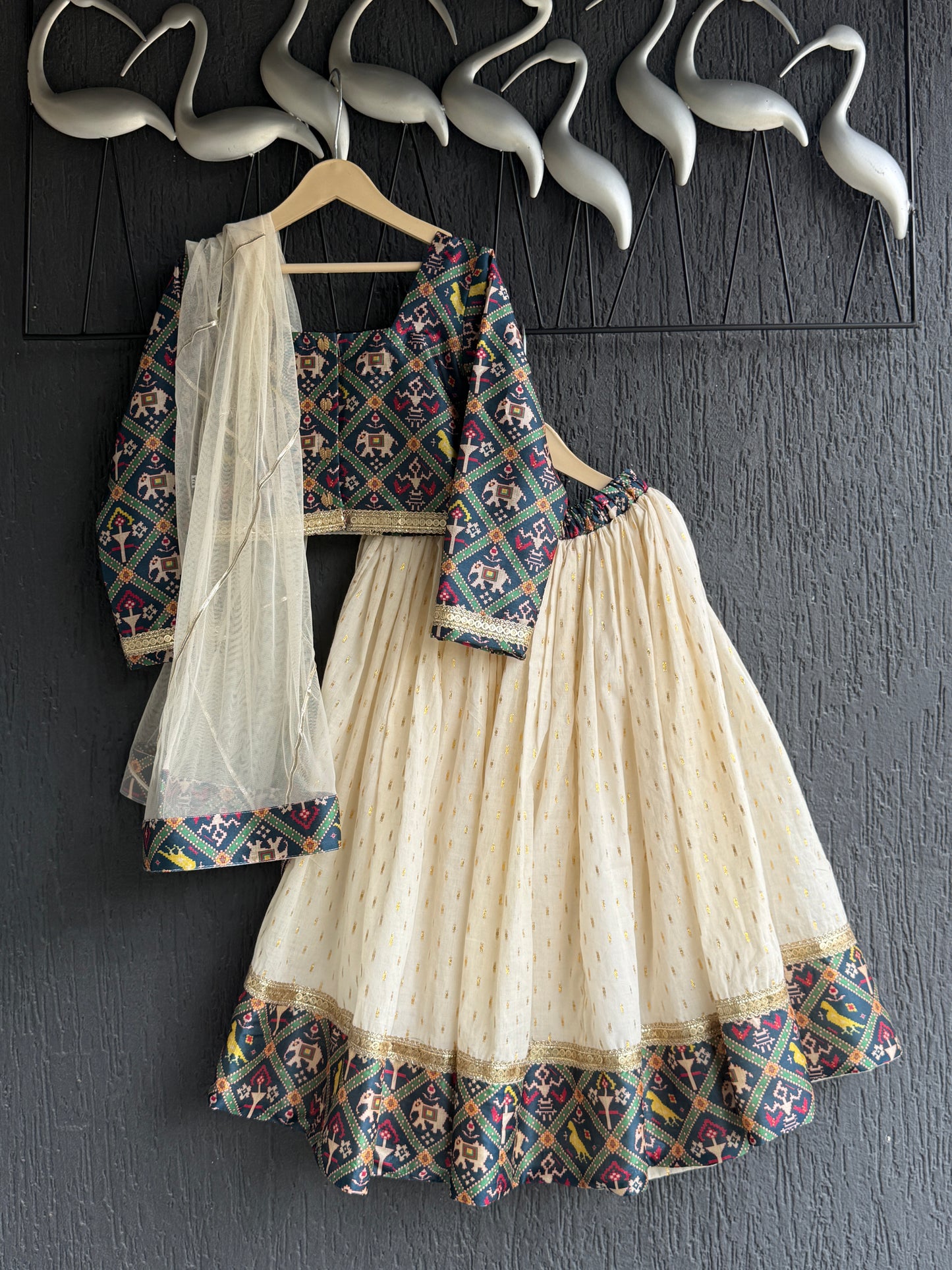 Navy Blue Patola Print Blouse and Lehenga