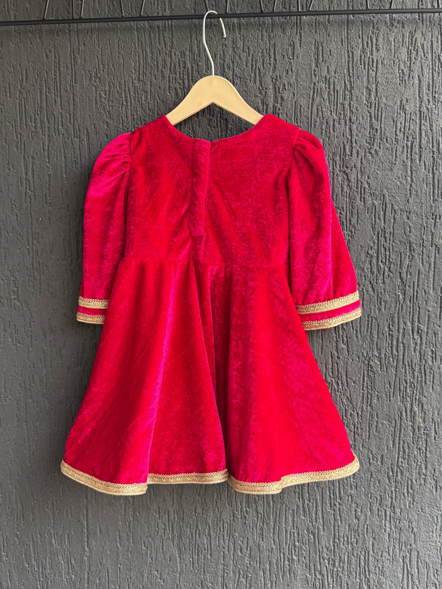 Fuchsia pink frock-style velvet dhoti set