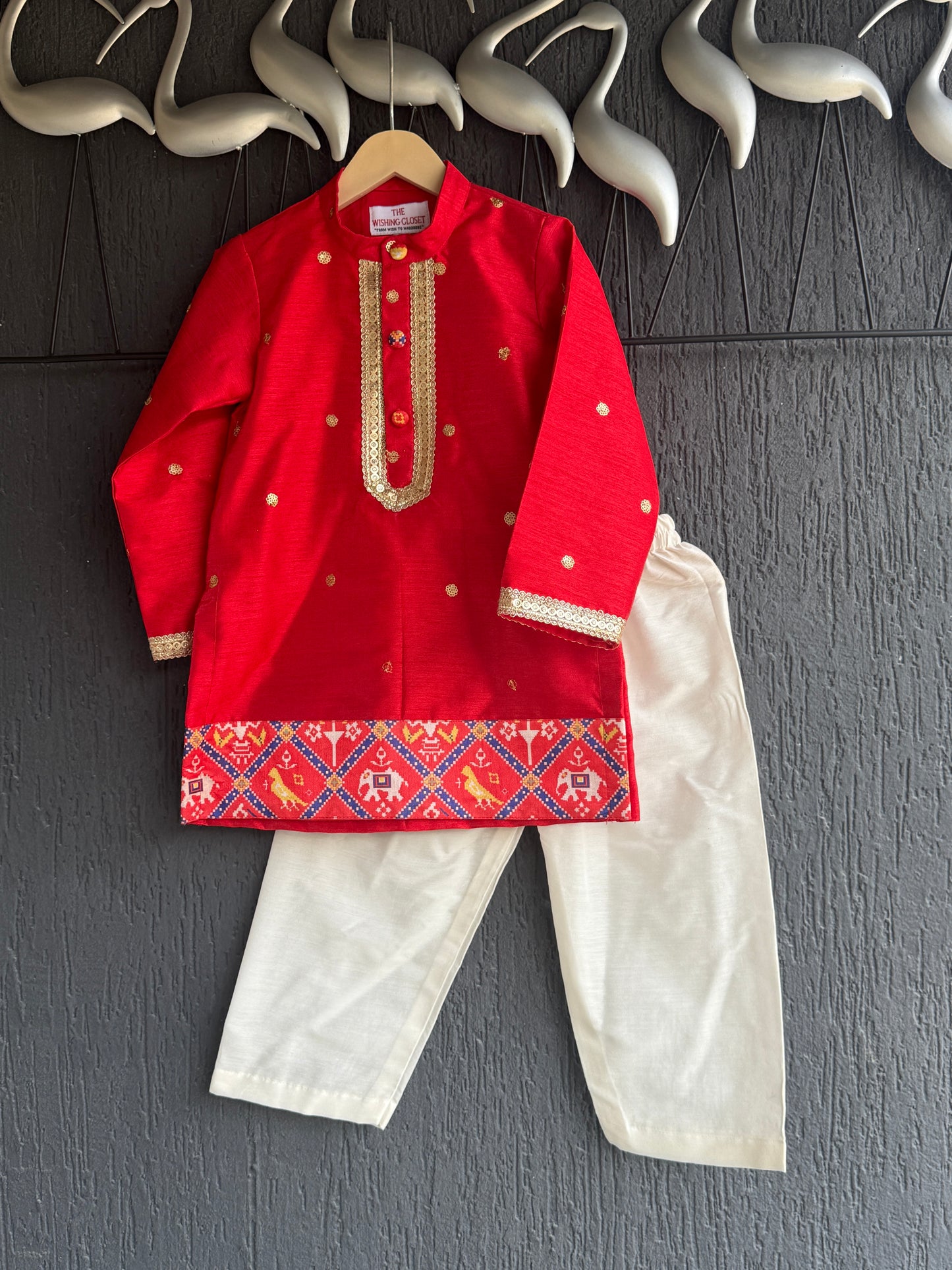 Red Patola Print Kurta Set